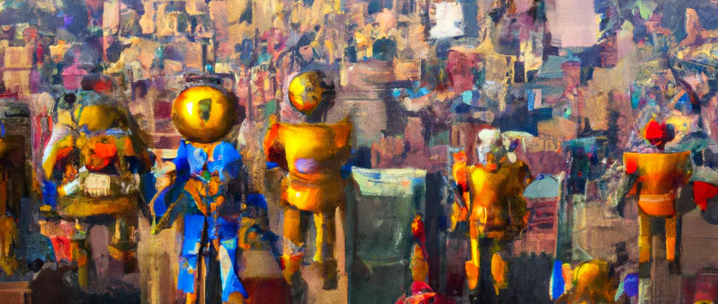 A painting of a group of robots Description automatically generated